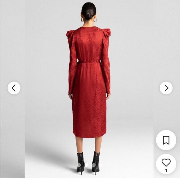 A.L.C. Carolina Puff Shoulder Silk Jacquard Dress in red - Picture 12 of 12